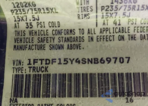 1995 Ford F150 from USA, damaged, VIN 1FTDF15Y4SNB69707